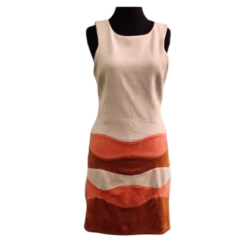 Anthropologie Liberty Garden Wave Color Block Faux Suede Dress Sz.M